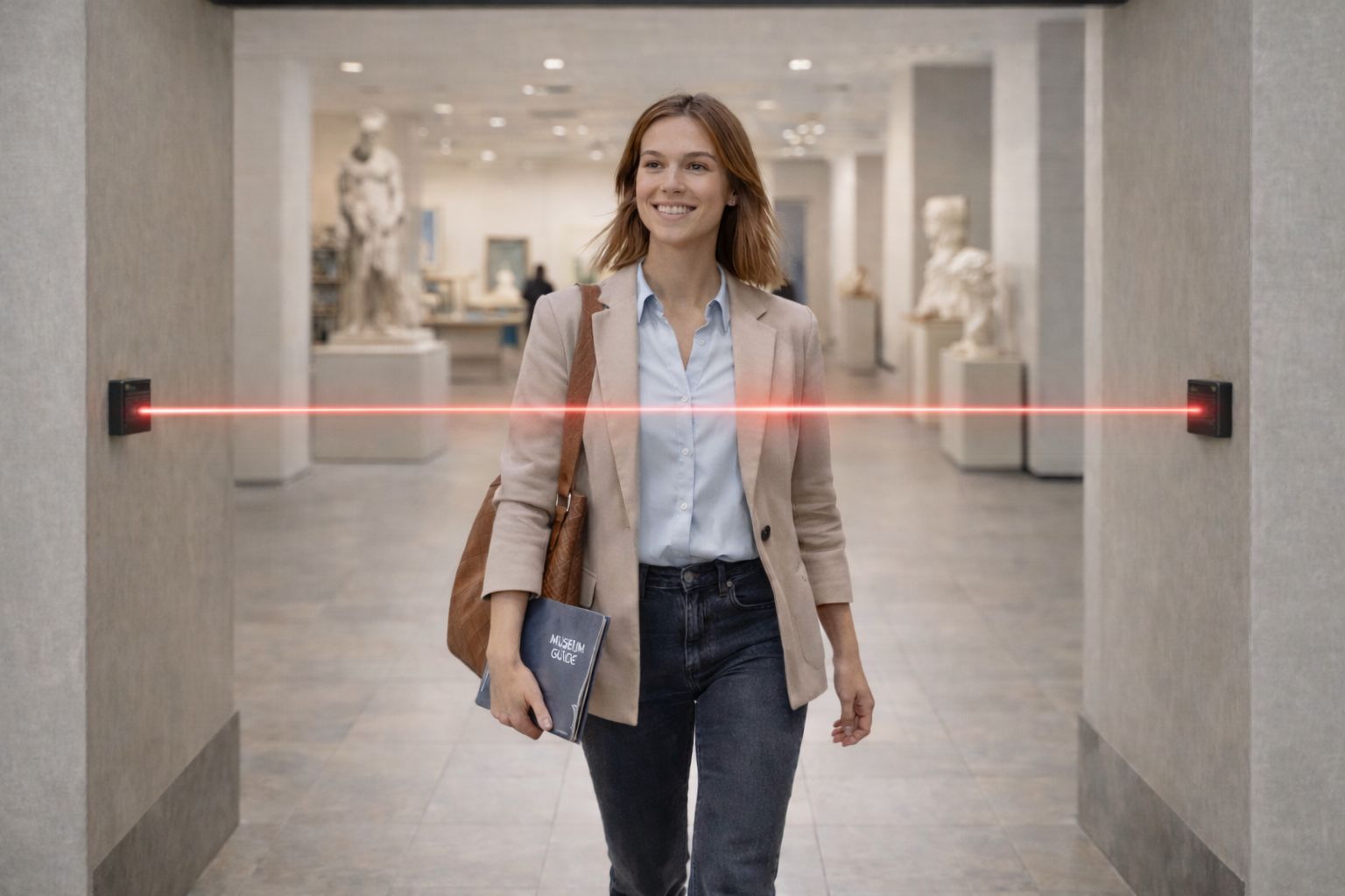 SensMax D3 bidirektionaler Infrarot-Personenzählsensor an einem Eingang installiert